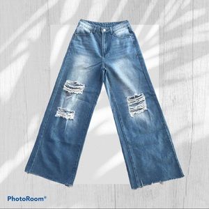 SHEIN Wide Leg Distressed Light Wash Jeans XS